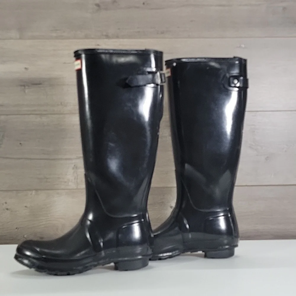 Hunter Tall Gloss Black Rain Boots Sz 7/8